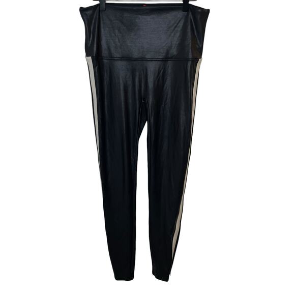 SPANX Faux Leather Leggings With Side Stripe In Very Black Women’s Size Small - Picture 6 of 14